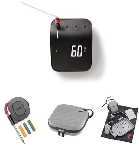 Weber Connect Smart Grilling Hub, Nero, 3202 + Sensore di Temperatura per Carne, 7211 + Connect Smart Grilling Hub + Connect Smart Grilling Hub Thermometer Set di Montaggio 6 Pezzi, 3255