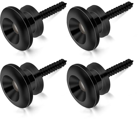 4Pack Gitarrengurt Fixateur Metal Gitarrengurt Knöpfe Schwarz Gitarrengurt Endknopf mit Befestigungsschrauben und Gummi Kissen für Klassische Elektrische Akustik Gitarre Gitarre Bass