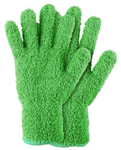 Sibba Dusting Mitt Gloves Microfiber Auto Household Cleaning Mittens Cloth Reusable Washable Gloves for Men Women Kitchen House Blinds Plants Mirrors Lamps Car Cleaning (Dark Green)