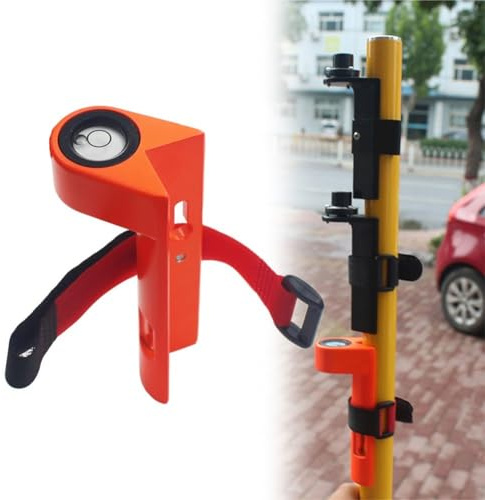 HEBEOT Niveau de tige réglable en fibre de carbone - Poteau de centrage en alliage d'aluminium - Niveau à bulle vertical portable à angle droit pour étude de bâtiment (orange)