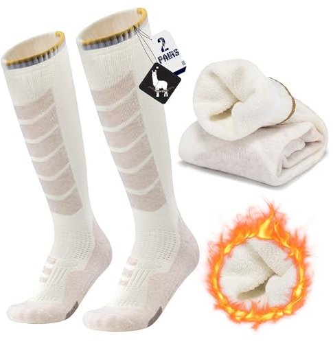 Alpaka Skisocken Herren Damen Thermosocken Kniestrümpfe 2 Paar Wolle Snowboard Socken Dicke Winter Warme Outdoor Sportsocken Kompressionsstrümpfe Extra Kissen Schweißabsorbierend Atmungsaktiv 35-51