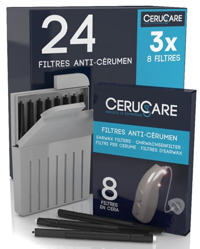 24 Earwax Filters for Hearing Aids Wax Guard CeruCare for Quick and Effective Cleaning Protects Hearing Aid from Moisture and Dust with Resealable Hard Case Diameter 1.3mm