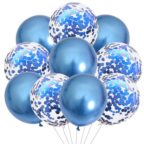 DazzJoy Luftballons Blau, 10 Stk Metallic Blaue Luftballons Geburtstag, Ballons Blau Taufe Deko, Blaue Konfetti Luftballons für Junge Mädchen Geburtstag, Babyshower, Hochzeit Jubiläum,Taufe Dekoration