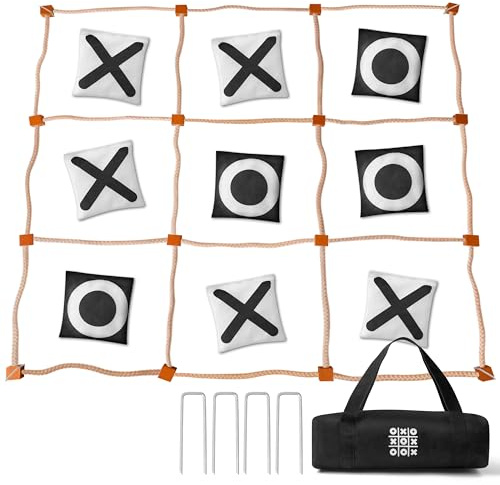 MALLMALL6 Riesiges Tic Tac Toe-Spiel, Sommer, Outdoor, 122 x 122 cm, keine Montage, Holzwurfspiel mit 10 breiten, gewichteten Sitzsäcken, großer Hof, Hinterhof, Rasen, Karneval, Camping, Werfen für