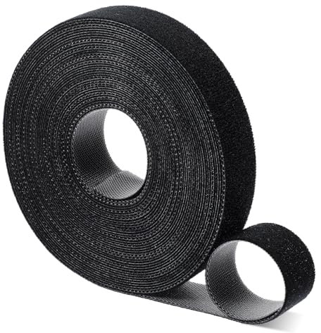 Ptwola Double-Sided Hook and Loop Roll 19.67 ft Cable Straps Management Reusable 1 Inches Wide Cable Wrap Fasteners Cut to Length Charger Cable Organizer for Home Office Data Bundling Cable Ties