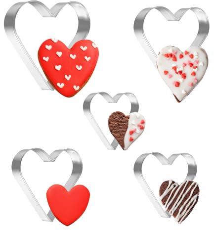 Piriuuo Juego de 5 cortadores de galletas con forma de corazón, de acero inoxidable, 5 diferentes tamaños, para el día de San Valentín, para Navidad
