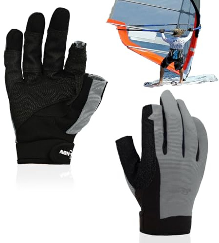 2XK-NOV 1 par hög slitstyrka segelhandskar, tvåfingerlösa handskar, roddhandskar, för segling, yacht, segelsport, paddling, fiske, män och kvinnor (grå, XXL)