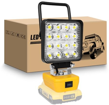 RIGIDON 48 W Wireless LED Work Light, LED Spotlight Battery Lamp for Dewalt 18 V / 20 V, Portable Floodlights, Battery Headlight for Construction Site, Camping, Workshop, Garage (no battery)