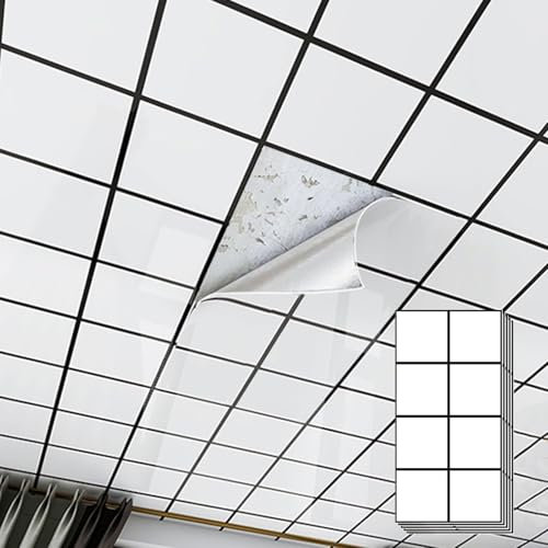 RENLXFI Dalle de Plafond Carreaux De Plafond De Salle De Bain Collés Imperméables, Alternatives De Revêtement De Plafond Décoratif pour Cuisine Intérieure, sous-Sol De Salle De Bain(5 Pack)