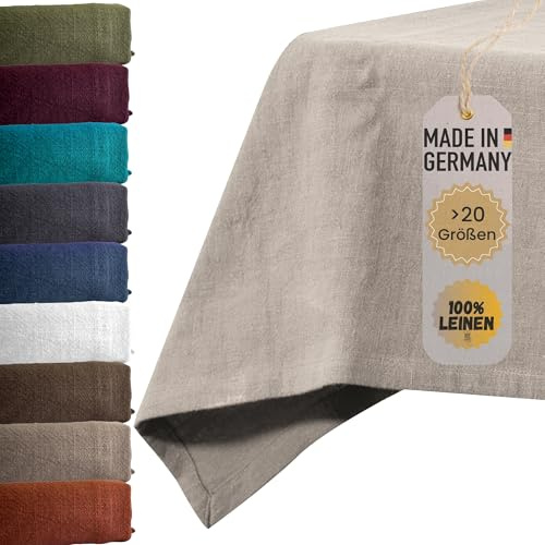 chambry Premium Tischdecke 100% Leinen Stonewashed - Handarbeit Made in Germany - hochwertige und nachhaltige Tischwäsche aus Naturmaterial - Sand 130cm x 260cm