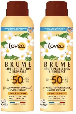 LOVEA - Brume Solaire FPS 50 - Haute Protection & Bronzage Visage & Corps - Activateur de Bronzage - Monoï De Tahiti - Protection UVA/UVB - Fini Invisible - Vegan - Fabriqué En France - 150 ml