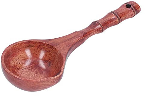 Nikou Wooden Soup Spoon, Wear-Resistant Porridge Spoon with Hanging Hole for Home Kitchen, Wooden Tablespoon and Ladle, 30 cm Long, Wood Finish