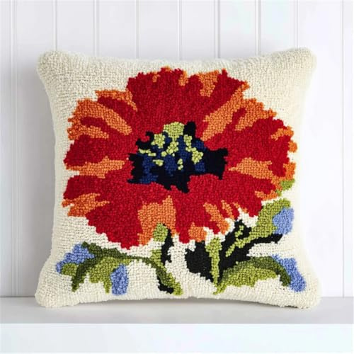 ORLUMY Kissen Knüpfen Kit Mohn 43X43Cm,17X17Zoll Knüpfkissen Set Für Anfänger Erwachsene Oder Kinder Zum Selber Knüpfen,Diy Knüpfteppich Knüpfpackung