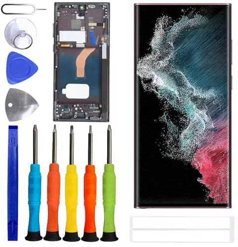 ERYNK Pantalla LCD para Samsung Galaxy S22 Ultra SM-S908 [con marco] [con huellas dactilares] [6,8 pulgadas] Pantalla LCD táctil digitalizador con juego de herramientas