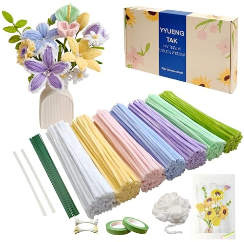 YYUENG TAK 350 Stück Pfeifenreiniger Blumen set(Macarons),Geschenkbox enth Anweisungen,2 Chenille Wolle zum pfeifenputzer Blumen，20 Blumendraht,100 Staubblatt,2 Klebeband,für Blumen Basteln,Diy & Deko