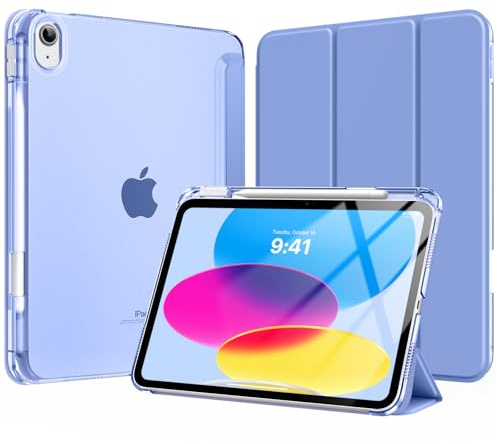 MoKo Cover per iPad (A16) 11a Generazione 11 Pollici, iPad 10a Gen 10,9 | Custodia per iPad 11/10,9 2025/2022 con Portapenna, Cover Trifold Sottile Leggera con Retro PC Rigido Traslucido, Pervinca