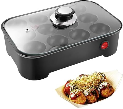 CHANGLKJ Máquina Eléctrica De Encimera para Hacer Takoyaki, 12 Agujeros con Tapa, 600 W De Calentamiento Rápido Y Uniforme, Material Duradero Y Antiadherente, para Hogar, Restaurante Y Barbacoa