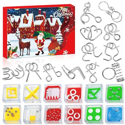 Brain Teaser Advent Calendar 2025, Christmas Countdown Advent Calendar 2025 Adult Maze Game Mini Fidget Puzzle Box and Metal Puzzle Toys for Christmas Gifts