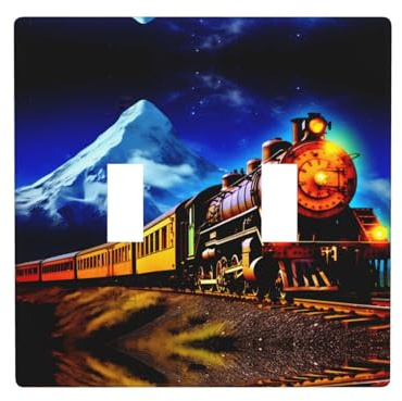 Phayah Colorido patrón de tren de vapor doble luz interruptor placa decorativa placa de pared doble palanca cubierta interruptor de luz