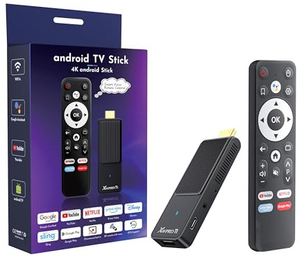 Android TV Stick 4K, 2025 TV Stick Android 14.0 2GB RAM 16GB ROM Ultra HD RK3518 CPU Supports Wi-Fi 6 2.4G/5G Wi-Fi Bluetooth 5.0 USB HDR10 with Bluetooth Voice Remote Control - Black