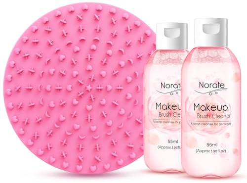Makeup Brush Cleaner, Make Up Brush Cleaner Cleanser Solution + Brush Cleaning Mat, Makeup Cleaner for Brushes, Sponge, Deep Clean Shampoo, Gentle Formula Cruelty Free 3 Piece Set