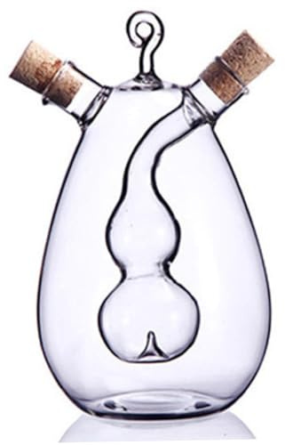 Dispensador de aceite y vinagre Set 2 en 1 aceite de vidrio y botella de dispensador de vinagre con tapón de corcho botella en forma de calabaza interna 4x6 resistente a la temperatura transparente