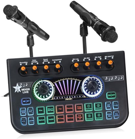 HEATSHAKING Sound Card Dj Equipment Sound Effects Machine Podcast Beginner Kit Dj Accessories Equipment Audio Mixer Podcast Setup Black