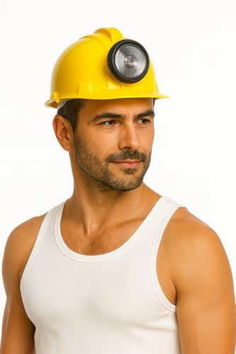 MIMIKRY Gelber Bauarbeiter Helm mit Licht größenverstellbar für Damen und Herren Kostüm-Zubehör