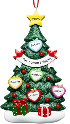 BemayStar Personalisierte Weihnachtskugeln mit Namen und Jahr, Familien Christmas Decorations, Handgemachter Harzanhänger, 2025 Familien 1-10 Personen,5 Personen