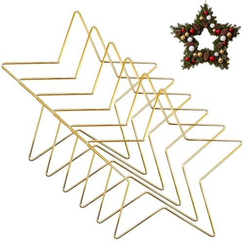 6 Stück Metallringe zum Basteln, Weihnachtsdeko Metall Stern Kranz Rahmen Metallsterne zum Basteln Hängende Metallsterne Fenster Deko Pentagramm Kranzringe Blumenkranz für DIY Deko (30CM-Gold)
