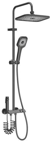 Thermostatic Shower Mixer Set, Thermostatic Shower Faucet with LED Digital Temperature Display, Shower Head Rain Shower 29 X 19.6cm, Additional Nozzle and Handheld Faucet