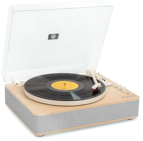 Fenton RP162S Schallplattenspieler Bluetooth Plattenspieler mit Lautsprecher, Pitch Control, MP3, RCA, Auto-Stopp, Turntable Vinyl Player, Gramophone, Record Player - Beige