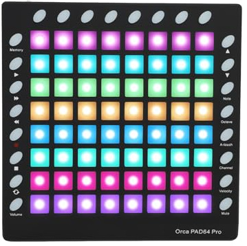 Aumotop MIDI-Controller DJ-Pad mit RGB-Pads, 128 GM-Sounds, 8 Tasten, 6 Transportsteuerungen, Integrierter Editor für Live-Auftritte, Tragbares MIDI-Pad für Party-Bühnen, Metallic-Schwarz