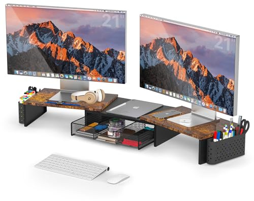 MOWETOO Support de Double Moniteur Réglable en Bois
