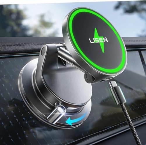 LISEN Handyhalterung Auto mit Ladefunktion - [Qi2.2 & 25W] für Magsafe Autohalterung mit Vakumm Saugnapf Snapmount Handy Halterung Auto Magsafe für iPhone 17 Pro Max Air 16-12 Series, Galaxy S25 Ultra