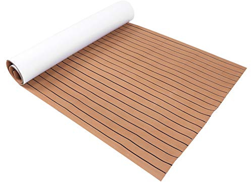 Dioche Tappetino per Terrazza 120x240 Cm Tappetino per Pavimentazione in Eva per Terrazza Autoadesivo Antiscivolo 120x240 Cm per Yacht Marino - Marrone Chiaro + (Marrone Chiaro+Nero)