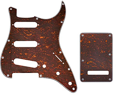 Musiclily SSS Strat Pickguard and Back Plate Set for Fender USA/Mexican Standard Stratocaster Modern Style Electric Guitar, 4Ply Red Tortoise