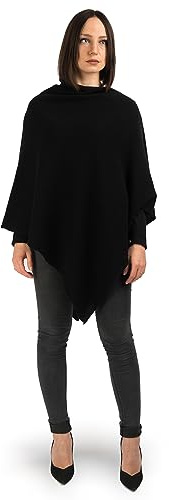 Dalle Piane Cashmere Poncho för damer 100% kashmir Made in Italy, Lätt, En storlek, Farve: Svart