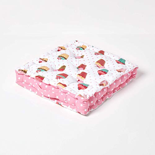 Homescapes dekoratives Sitzkissen Stuhlkissen Sitzerhöhung, Stuhlauflage Cup Cakes, 50 x 50 cm, 100% Reine Baumwolle mit Polyester Füllung