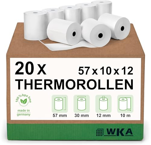 20 Thermorollen 57mm x 10m x 12mm, Bonrollen, Kassenrollen, Thermo-Bonrollen