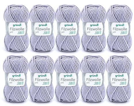Gründl filtull uni (ull för filning, stickning och virkning, garn tillverkat av 100% ny ull, 50 g/50 m, nåltjocklek: 8 – 9, 10 x 50 g), silvergrå, 31 x 32 x 7,5 cm