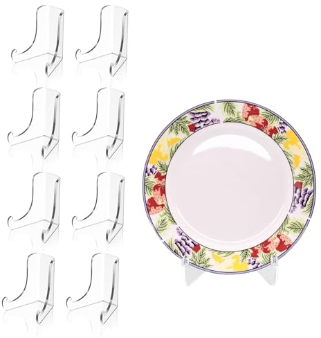 XSEXO Tellerständer Acryl- Bilderständer Tellerhalter Ständer fur Präsentation - Acryl Staffelei Aufsteller Bilder | Teller | Bücher | Bilderrahmen | Tischkunst Display - 8 Stück