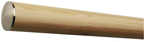 TIBU Kiefer Fichte Tanne Holz Handlauf Geländer 30-500cm Wandhandlauf Wand Treppe mit Edelstahl Enden, Länge 2400 mm / 240 cm / 2,4 m und Enden leicht gewölbte Edelstahlkappe