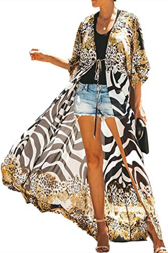 YouKD Sommarlång kaftan, bohemisk, strand, bikini, täcka upp, klänning, plusstorlek, kimono för kvinnor, Zebra, en storlek