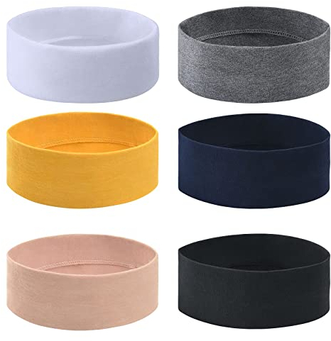 URAQT Haarband Damen,6 Stück Stirnbänder Einfarbig, Haarreifen Headwrap Turban, Elastische Headbands Bandana Vintage für Alltag Yoga Sport