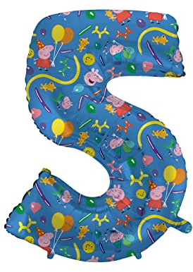 XXL Peppa Pig Folienballon * ZAHL 5 * als Deko für Kindergeburtstag und Party | 90cm | für Luft und Helium | Wutz George Kinder Geburtstag Ballon Dekoration Folienballons
