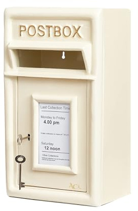 Assorted Collections Boîte aux Lettres en Fonte Robuste | Boîte aux Lettres Murale | Boîte aux Lettres verrouillable avec 2 clés | Installation Facile | Ivoire, 24 x 17 x 44 cm, 11,8 kg
