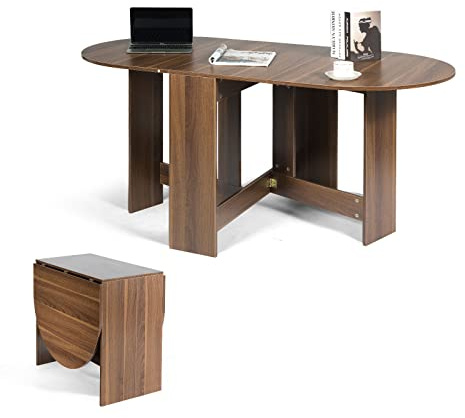 LIFEZEAL Table à Manger Pliable 163x80x75 cm, Table Cuisine Extensible en Bois Charge 60 kg, Marron Rétro, Intérieur Extérieur, Balcon, Salon, Bureau (Marron)