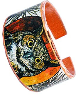 FRONT LINE JEWELRY Ringe mit großer gehörnter Eule, verstellbares, offenes Manschettendesign. Eulenring, Eule in einer Kiefer für Unisex