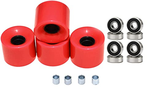 harayaa Longboard Skateboard Räder, 60 Mm, 78 A, mit Lagern, 4 Stück, Ersatzräder für Long Cruiser, Rot Schwarz Abdeckung